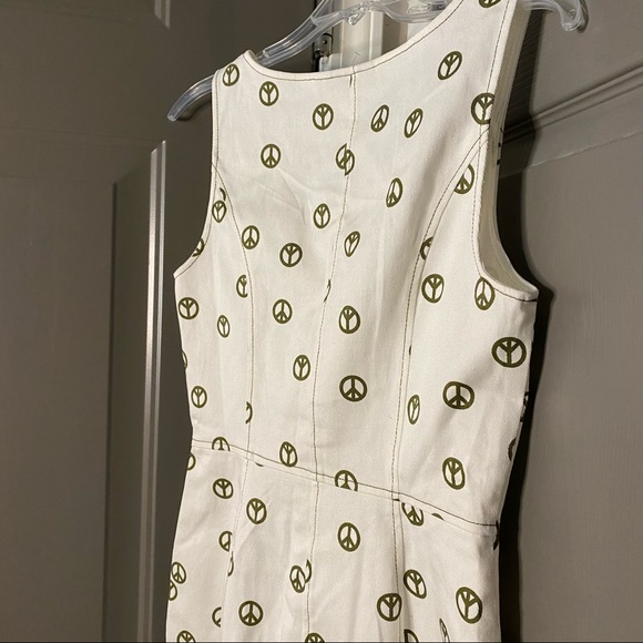 ModCloth New Peace Sign Dress / Jumper Cotton Size 4 White Olive - Picture 9 of 15
